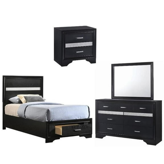 Home Square 4-Piece Set with Twin Storage Bed Nightstand Double Dresser & Mirror