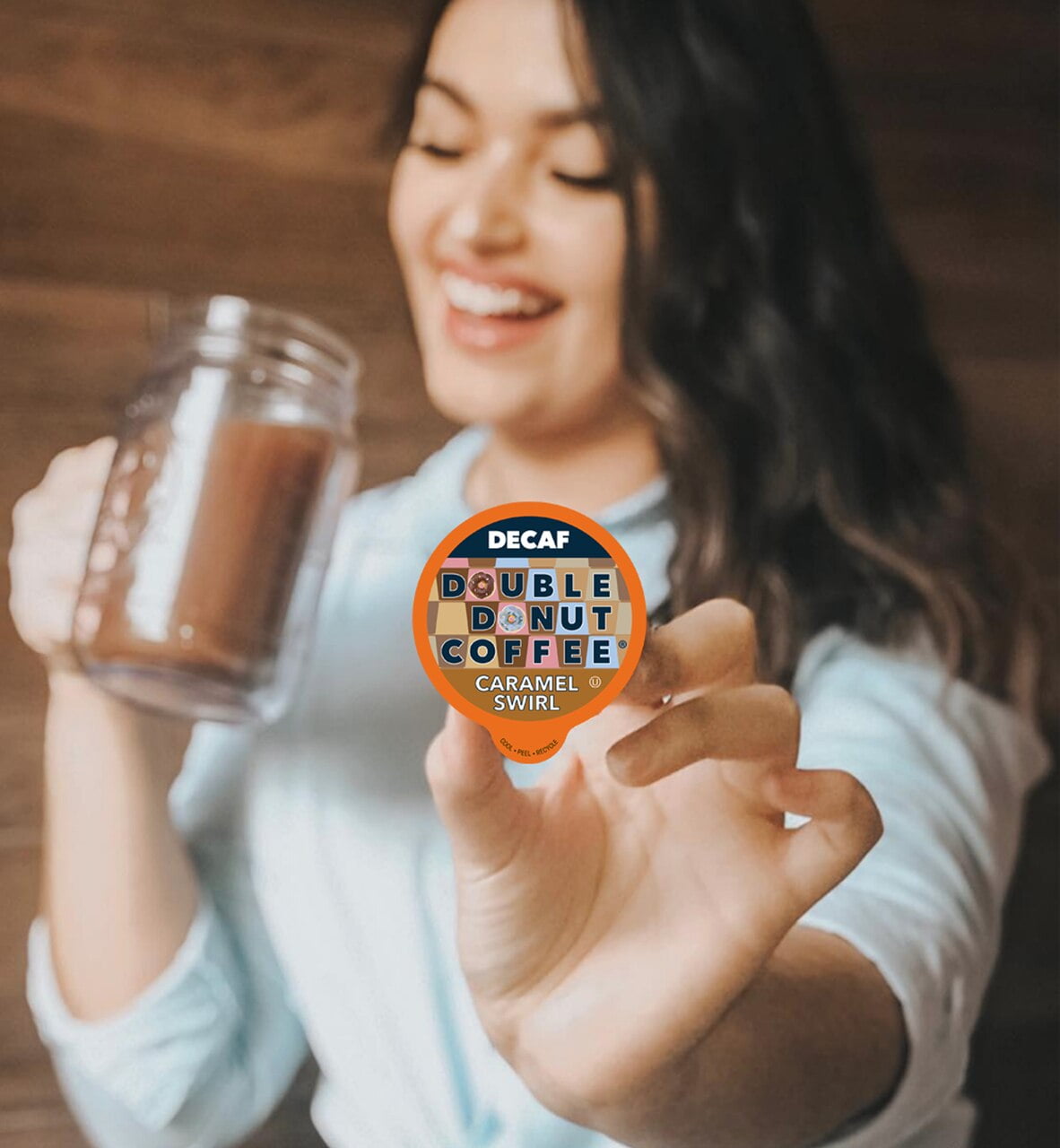 Caramel Swirl Medium Roast Decaf Flavored Coffee Pods for Keurig K Cups Makers from Double Donut, 24 Count