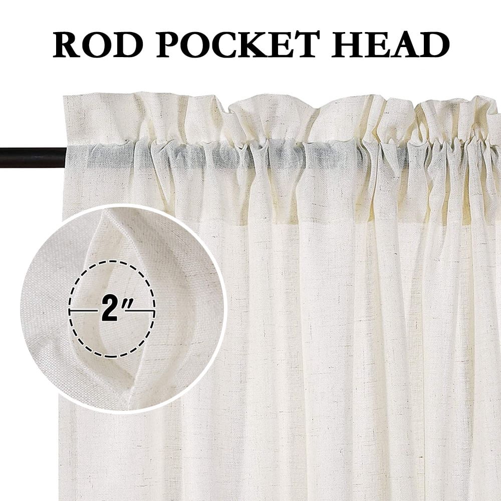 PrimeBeau Linen Texture Privacy Vintage Semi Sheer Window Curtain Panels, 52" W x 84" L, Ivory