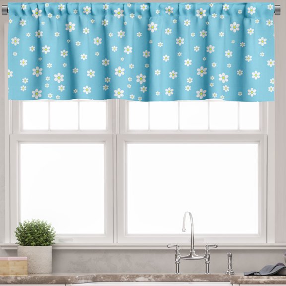 Ambesonne Floral Valance Pack of 2, Spring Flower Pastel Motifs, 54"X12", Pale Sky Blue Yellow
