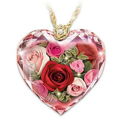 Yaoping Rose Flower Necklace Gifts for Girlfriend Wife Birthday Rose Necklace Jewelry with Crystal Anniversary f