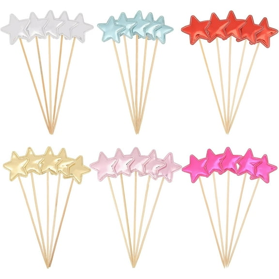 60 pcs Star Cake Toppers PU Leather Cake Toppers Cake Insert Cards for Birthday Wedding Party Anniversary Celebration 6 Colors 12 Sets 5.12x 1.32x 0.2inch Colorful