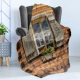 thumbnail image 4 of Shutters Soft Flannel Fleece Throw Blanket, Weathered Facade of a Mountain Hut with Summer Mountain Reflections on Window, Cozy Plush for Indoor and Outdoor Use, 70" x 90", Brown Green, by Ambesonne, 4 of 5