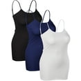 thumbnail image 2 of Emmalise Women's Basic Casual Long Camisole Cami Top Value Combo- 3Pk - Black, Navy, White, Large, 2 of 8