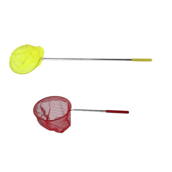 2x Outdoor Catching Catching Butterfly Net Fishing Net Bag Stainless Steel Telescopic Fishing Net Tool Outdoor Telescopic Portable Catching Catching Net-Yellow & Red