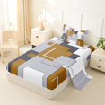 thumbnail image 2 of Homewish Patchwork Geometric Square Twin Sheets,Aesthetic Artwork Bedding,Yellow Gray,3 Pieces,1 Fitted Sheet and 1 Pillowcase, 2 of 6