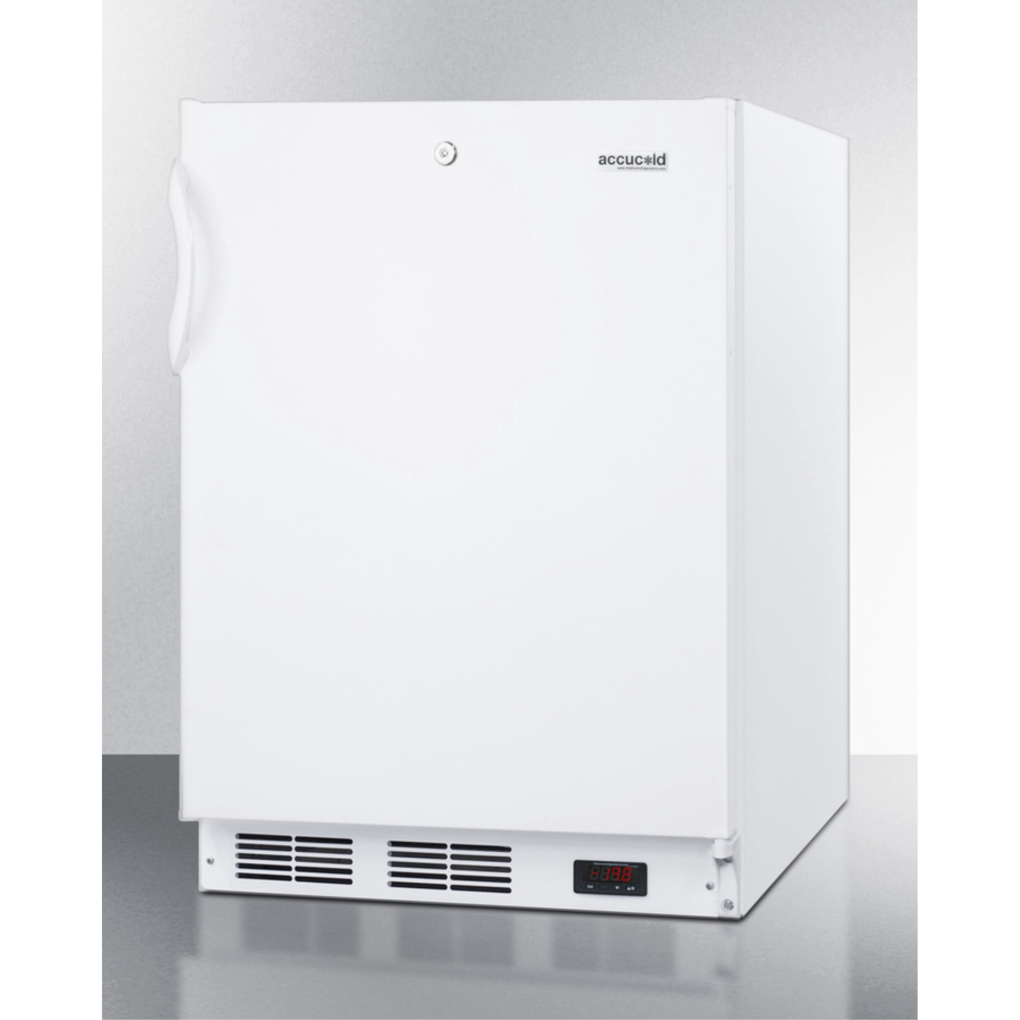 ADA compliant built-in undercounter medical all-freezer capable of -25 C operation, white with front lock