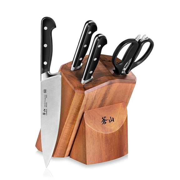 Cangshan V2 Series 1022520 German Steel Forged 5-Piece Starter Knife Block Set, Acacia