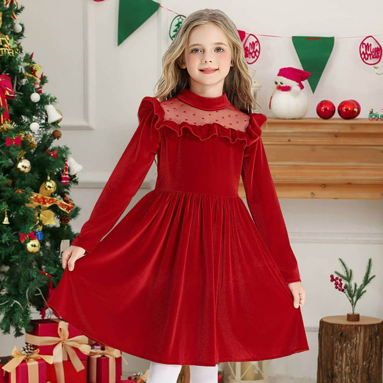 Gubotare Christmas Dresses for Girls Girls Long Sleeve Dress Kids