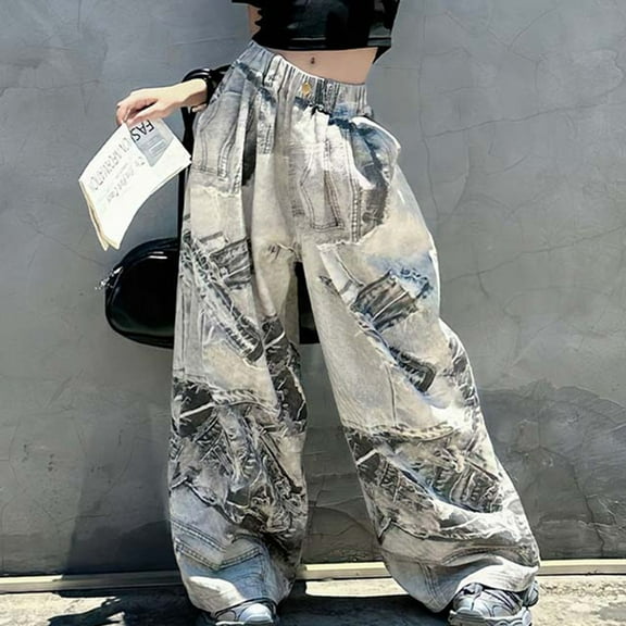 Girls Personality Fashion Pants Elastic Waist Wide Leg Pants Trousers Pants for Teen Girls Cute Pants