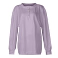 thumbnail image 4 of qelini Blouses for Women Dressy Casual Fall and Winter Loose Solid Color Round Neck Long Sleeve Button Plus Size Pullover Tops Fashion Arrivals Lightweight and Purple M, 4 of 5