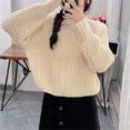 thumbnail image 4 of VISALY Pullover Crewneck Sweatshirt Ribbed Long Sleeve Tops Trendy Long Sleeve Sweater Tops Fall Chunky Cable Knit Pullover Sweaters Pullover Sweaters Hoodies Pullover Pullover Sweaters Beige One Size, 4 of 5