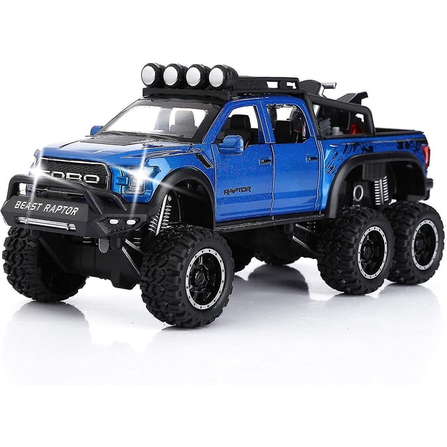 Camionetas de juguete para niños F150 Raptor Diecast Metal Model Car con sonido y luz para niños de 3 años en adelante azul kaili Sencillez