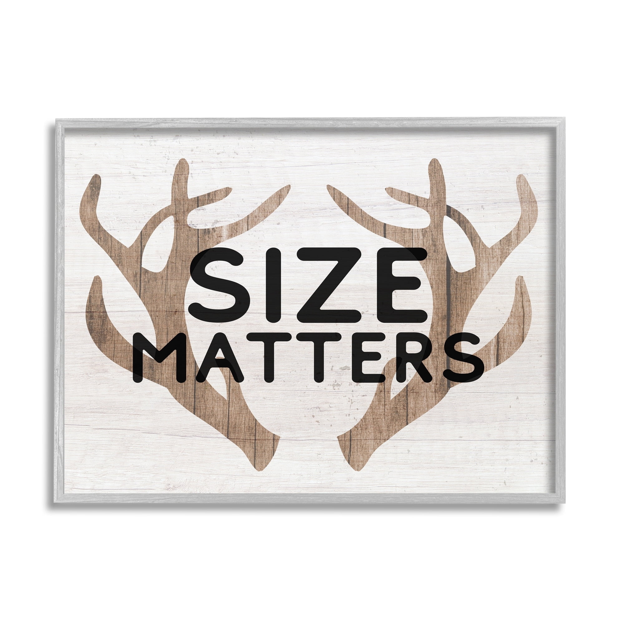Stupell Industries Size Matters Funny Antlers Rustic Camping Typography Framed Wall Art, 30 x 24, Design by Lil' Rue