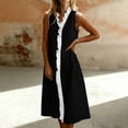 thumbnail image 5 of Women's Summer Midi Dress Ruffle Trim V Neck A Line Sundress Sleeveless Casual Beach Vacation Dresses Black,L, 5 of 9