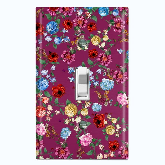 Metal Light Switch Plate Outlet Cover Colorful Floral Garden Wallpaper Purple ROS037