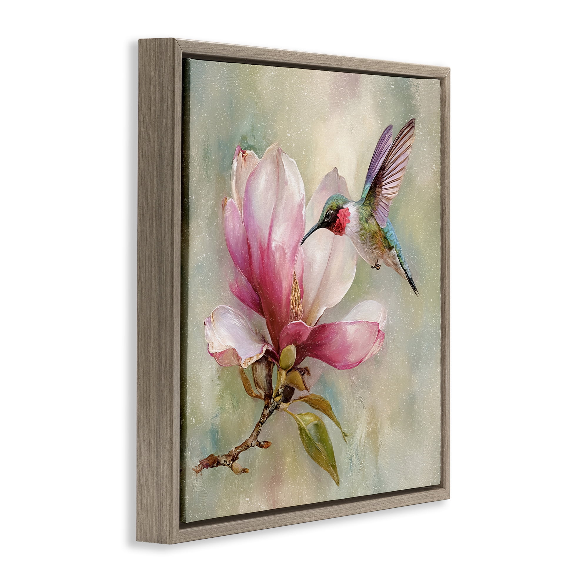 Stupell Industries Magnolia Ruby Hummingbird Brown Framed Floater Canvas Wall Art, design by Tina LeCour