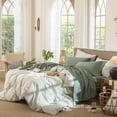 thumbnail image 4 of MooMee 100% Washed Cotton Sheet Set King Linen Like Textured Breathable Durable Soft Comfy 4pcs (Heathered Green), 4 of 6