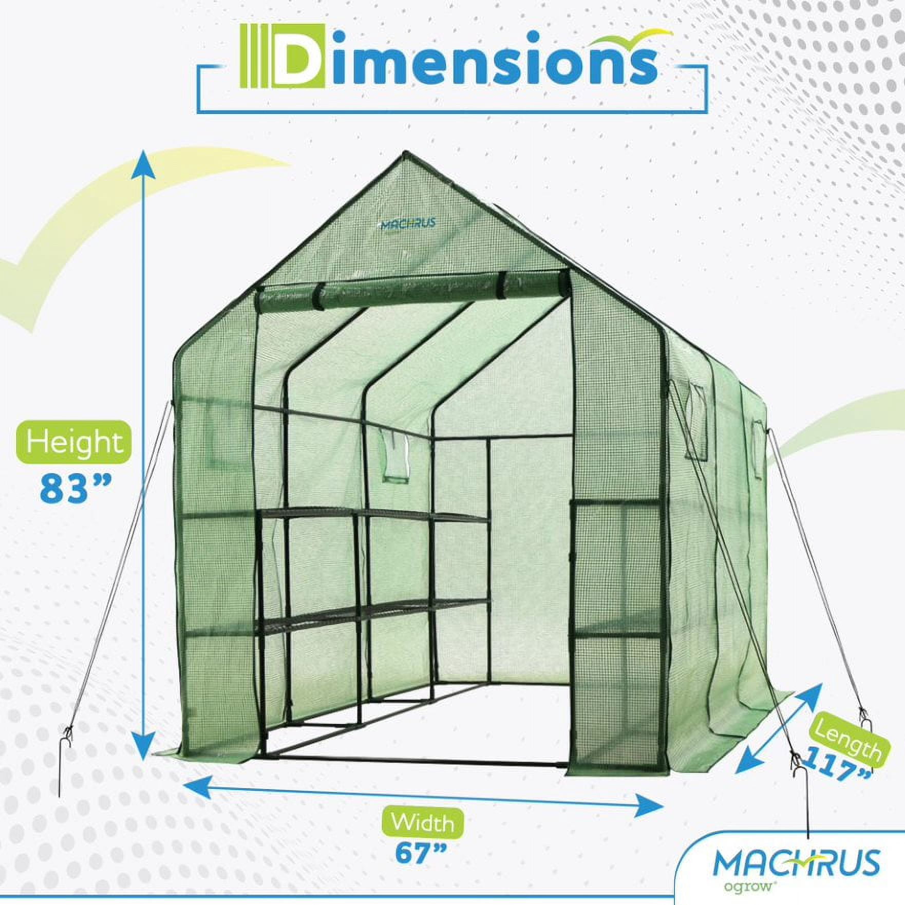 Machrus Ogrow Deluxe Walk-In Greenhouse for Outdoors with 2 Tiers & 8 Shelves – Durable Indoor Greenhouse with Green Cover for Mini Greenhouses and Garden Use