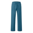thumbnail image 3 of Women's Solid Color Loose Comfort And Linen Drawstring Elastic Waist Pocket Straight Leg Trousers Casual Pants, 3 of 4