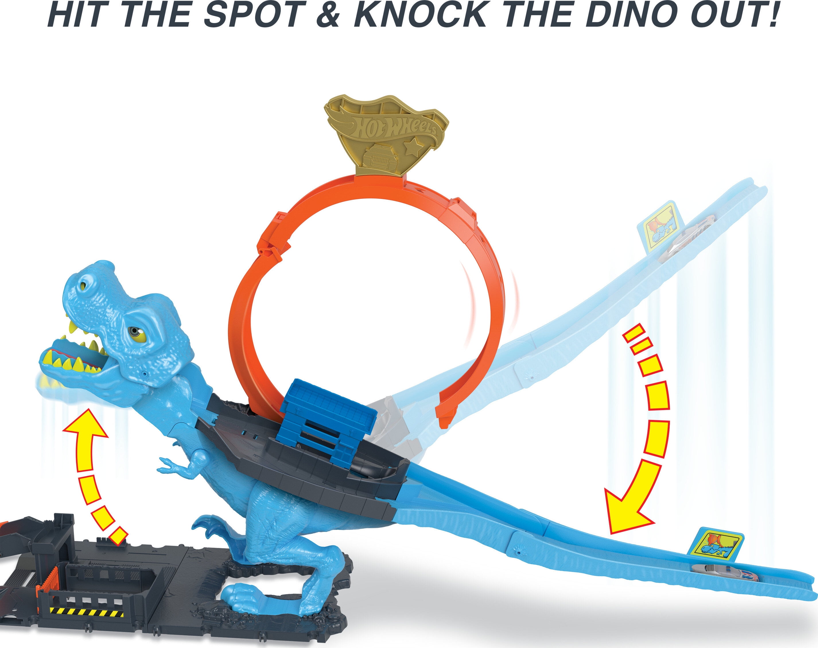 Hot Wheels City T-Rex Chomp-Down Track Set with a Huge Loop & 1:64 Scale  Toy Car 