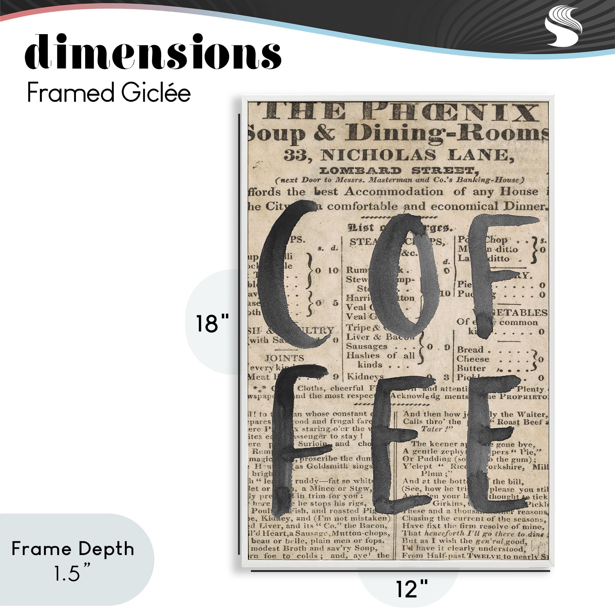 Stupell Industries Vintage Coffee Newspaper White Framed Giclee Art, design by Lucille Price