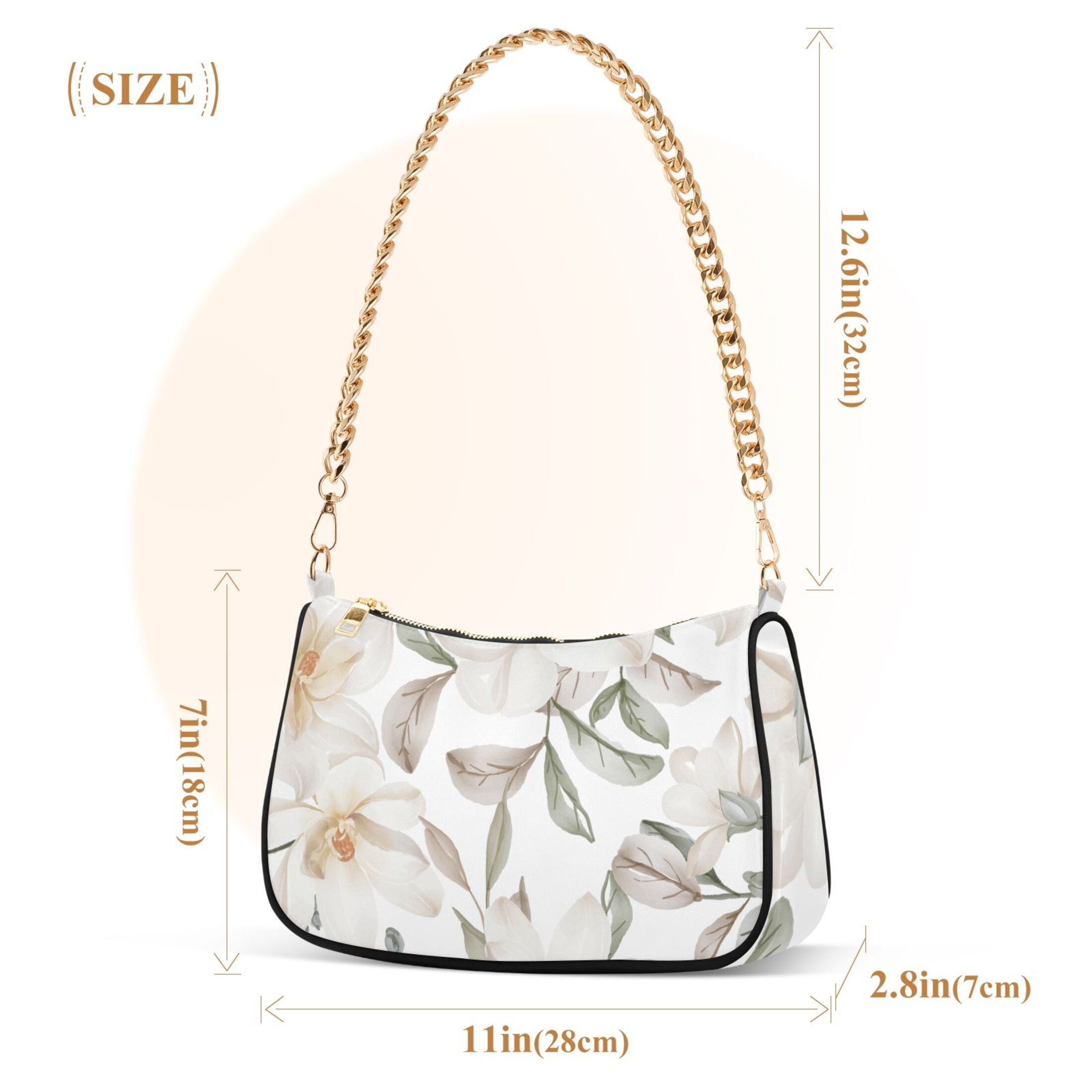 Spring Flowers Magnolia White Womens Chain Shoulder Bag Tote Handbag Clutch Hobo Purse with Zipper for Travel Casual