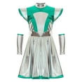 thumbnail image 4 of iiniim Kids Girl Shiny Metallic Space Alien Dress Cap Sleeve Tutu Dress with Arm Sleeve Halloween Party Dress Up Green 10, 4 of 7