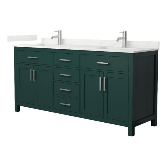 Beckett 72" Green Double Vanity & Giotto Quartz Top (1-Hole) & Nickel Trim