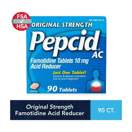 Pepcid AC Original Strength Heartburn Medicine, 10mg Famotidine, 90 Count