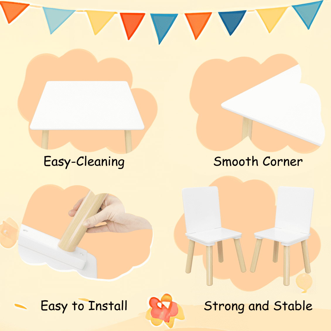 3-in-1 Kids Table and Chair Set, Modern Wooden Activity Play Table Set with 2 Chairs, Toddler Craft Desk for Drawing, Painting, Home, Playroom, Children's Gift, White