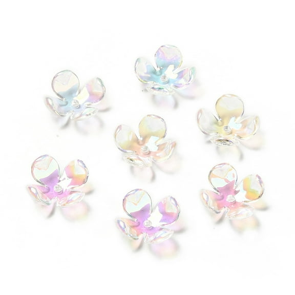 Transparent Acrylic Flower Bead Caps AB Color 4-Petal Flower Colorful 16.5x16.5x6mm Hole: 1.8mm