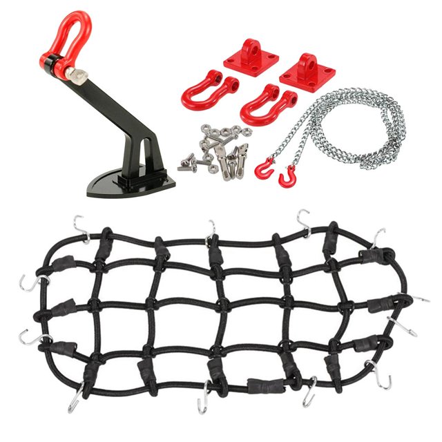 Accesorios Red de Equipaje con Gancho + Cadena de Remolque de Gancho de Remolque + Ancla de Cabrestante para 1:10 RC crawler Axial SCX10 90046 CC Hugo Ancla de cabrestante plegable