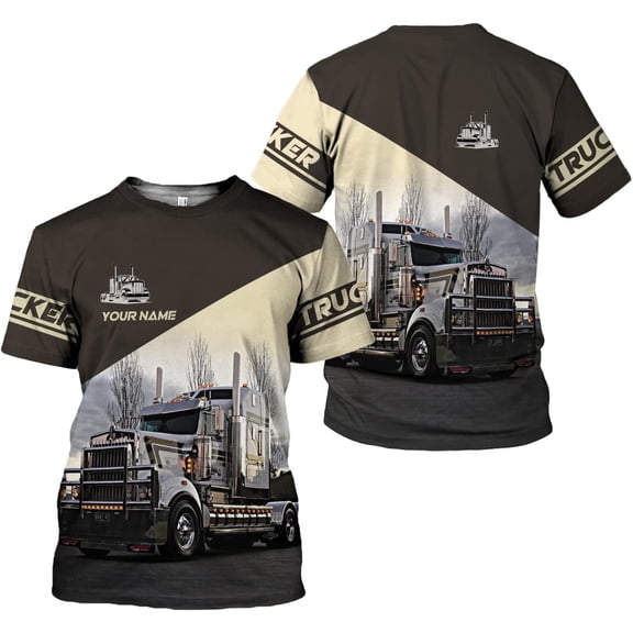 Personalized Trucker Shirt Custom US Flag Truck Driver T-Shirt Funny Trucker Gift 3D Hoodie for Men & Women Trucking Diesel (S)