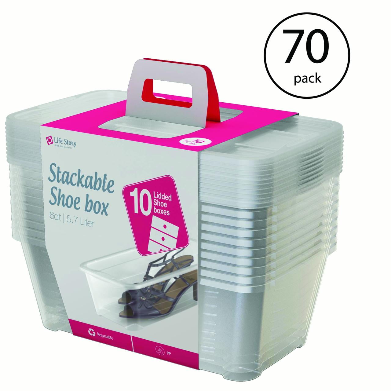 Life Story 6 Quart Clear Shoe Storage Container with Lid, 10 Pack (7