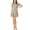 thumbnail image 2 of Allegra K Women Ruffle Floral Short Puff Sleeve Tie Neck Mini Dress Pink M, 2 of 4