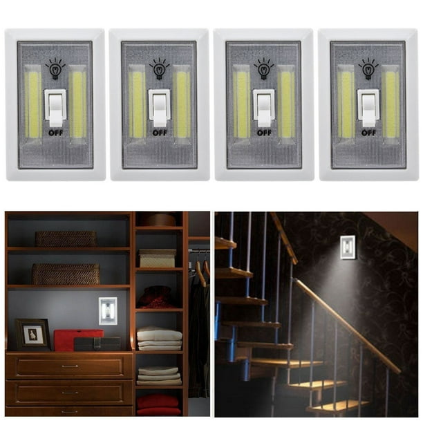 4 X Cob Led Wall Switch Wireless Battery Operated Closet Cordless Night Light