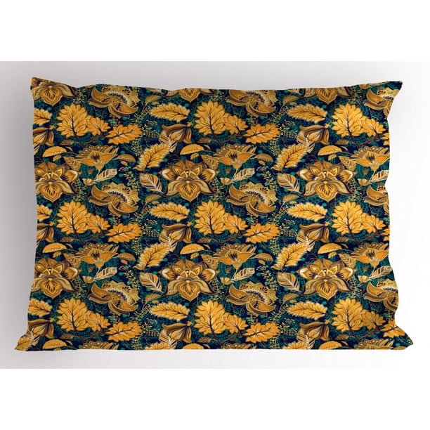 Asian Pillow Sham Medieval Oriental Flower Motifs Exotic Fantasy Garden Theme Eastern Ethnic