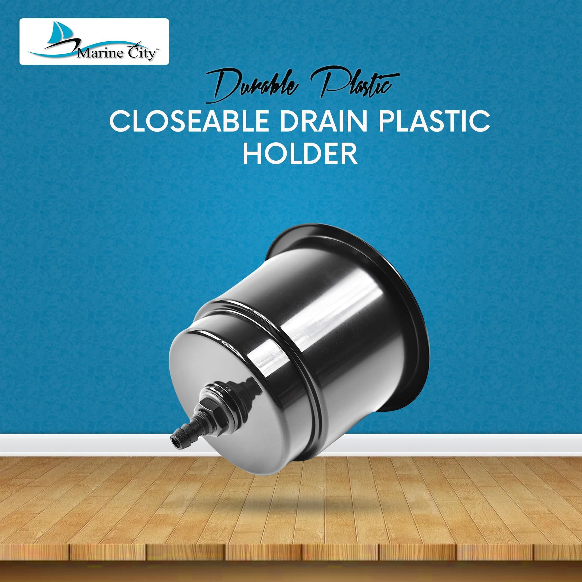 Marine City Cup Holder with Closeable Drain, Durable Polypropylene Plastic, Fits 30 oz Tumbler, for Boats RVs Yachts Kayaks Ships Marines, 2-Pack