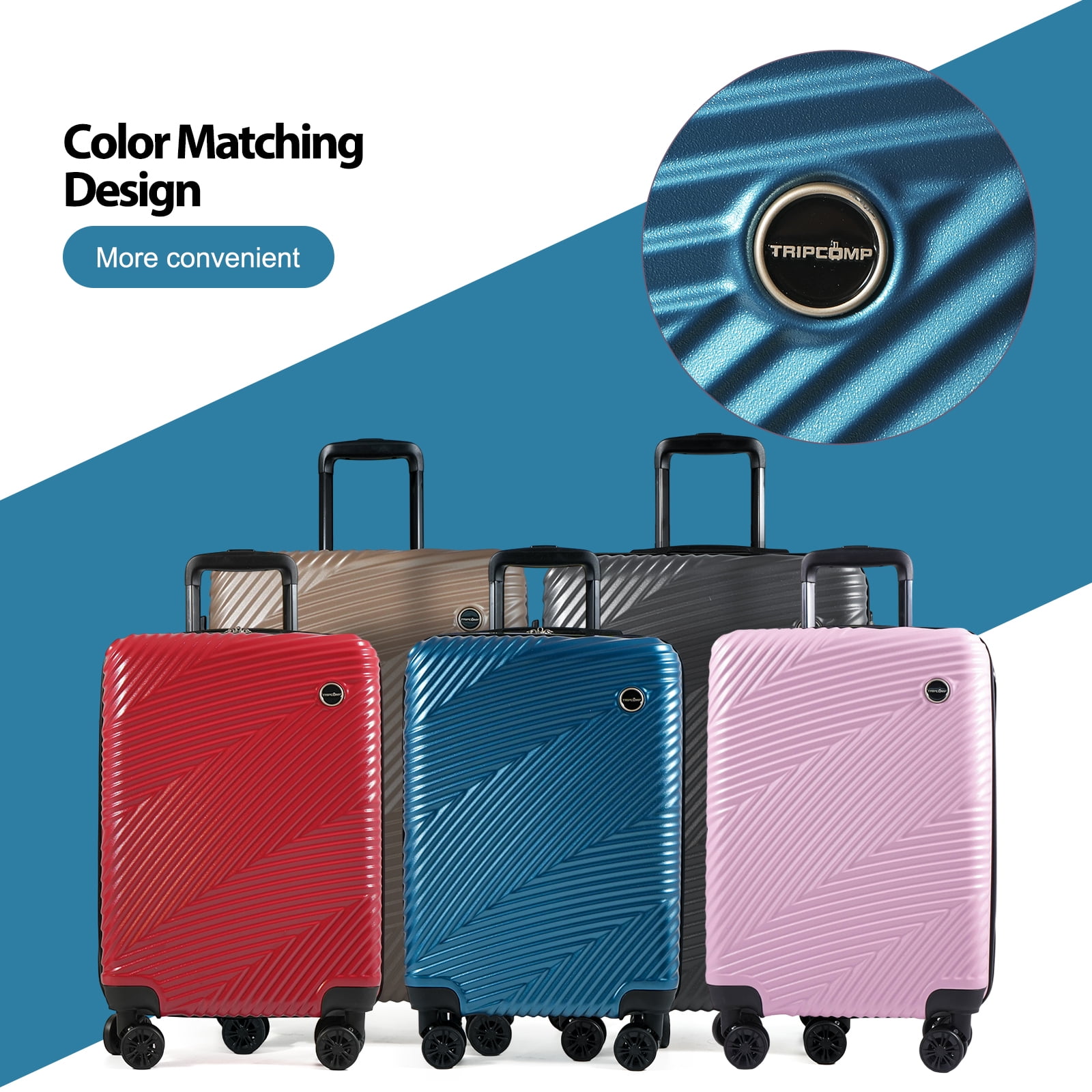 Tripcomp Luggage 3 Piece Set,Suitcase with Spinner Wheels Hardside Lightweight Luggage 20in24in28in.(Blue)
