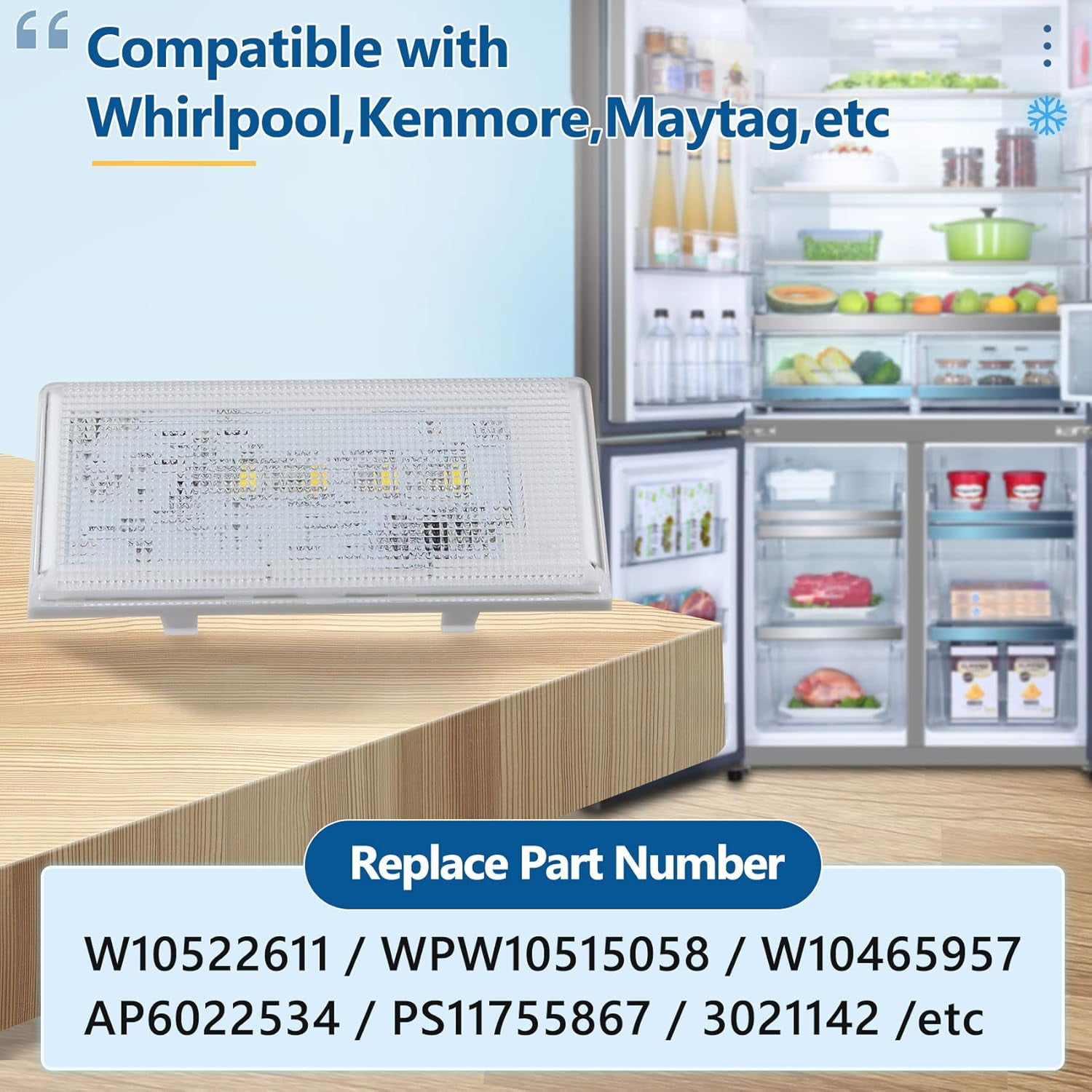 New W10515058 Led Light for Whirlpool Refrigerator Light,WPW10515058 Whirlpool Refrigerator Light,WRS325FDAM 04 Light,W10522611 W10465957 PS11755867,Compatible WRS325FDAM04/02,Figure 5 for More