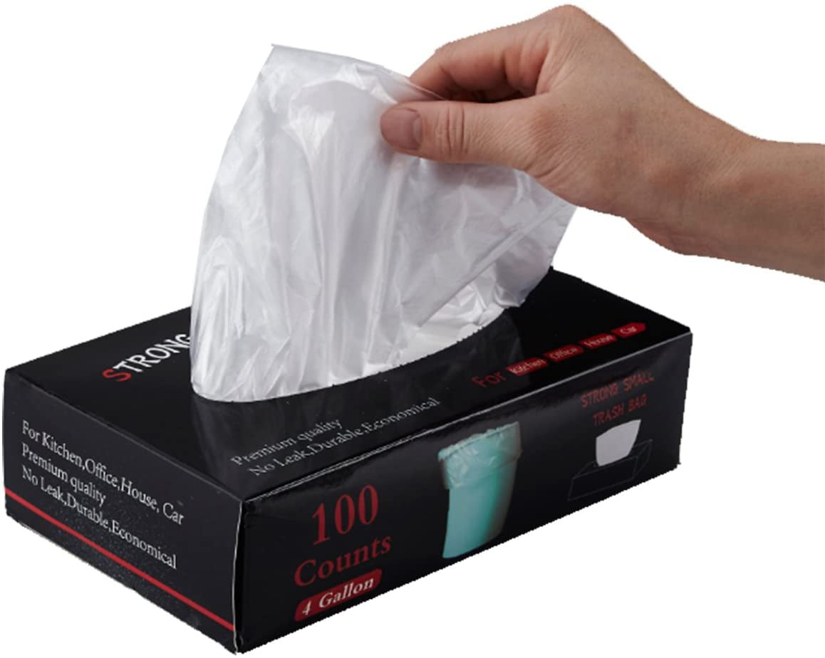 Upper Midland Products Small Clear Bathroom Trash Bags 1.2 Gallon Garbage Can Liners 100 Perfect for High End Restroom/Under The Sink Waste Baskets 