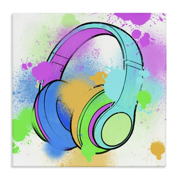 Stupell Industries Splattered Music Headphones Entertainment Painting Wrapped Canvas Art Print Wall Art, 17 x 17