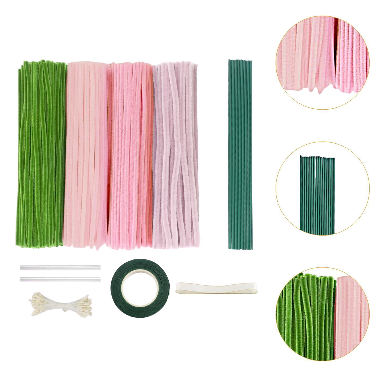 Tachiuwa Pipe Cleaners Craft DIY Flower Making Arrangement Elegant DIY Bouquet Supplies Chenille Stem for Festival Wedding Pink