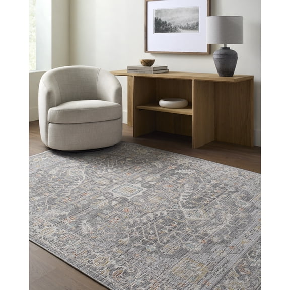 Livabliss Amir Mid-Century Modern Medallion Area Rug,5'3" x 7',Medium Gray/Beige