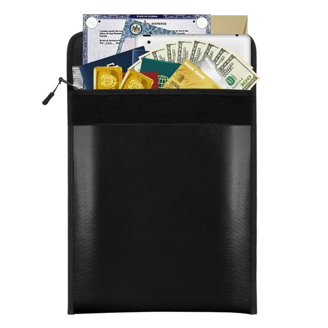 Fireproof Document Bag 13.4 * 10.8in Fireproof and Waterproof Money Bag Holder Durable Storage Pouch with Zipper Closure for Cash File Documents Jewelry Passport Valuables