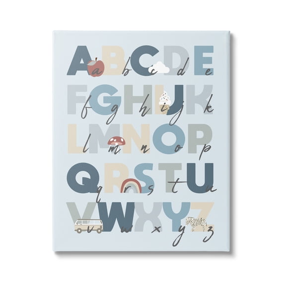 Stupell Industries Soft Blue Alphabet Chart Botanical & Floral Painting Gallery Wrapped Canvas Art Print Wall Art, 16 x 20