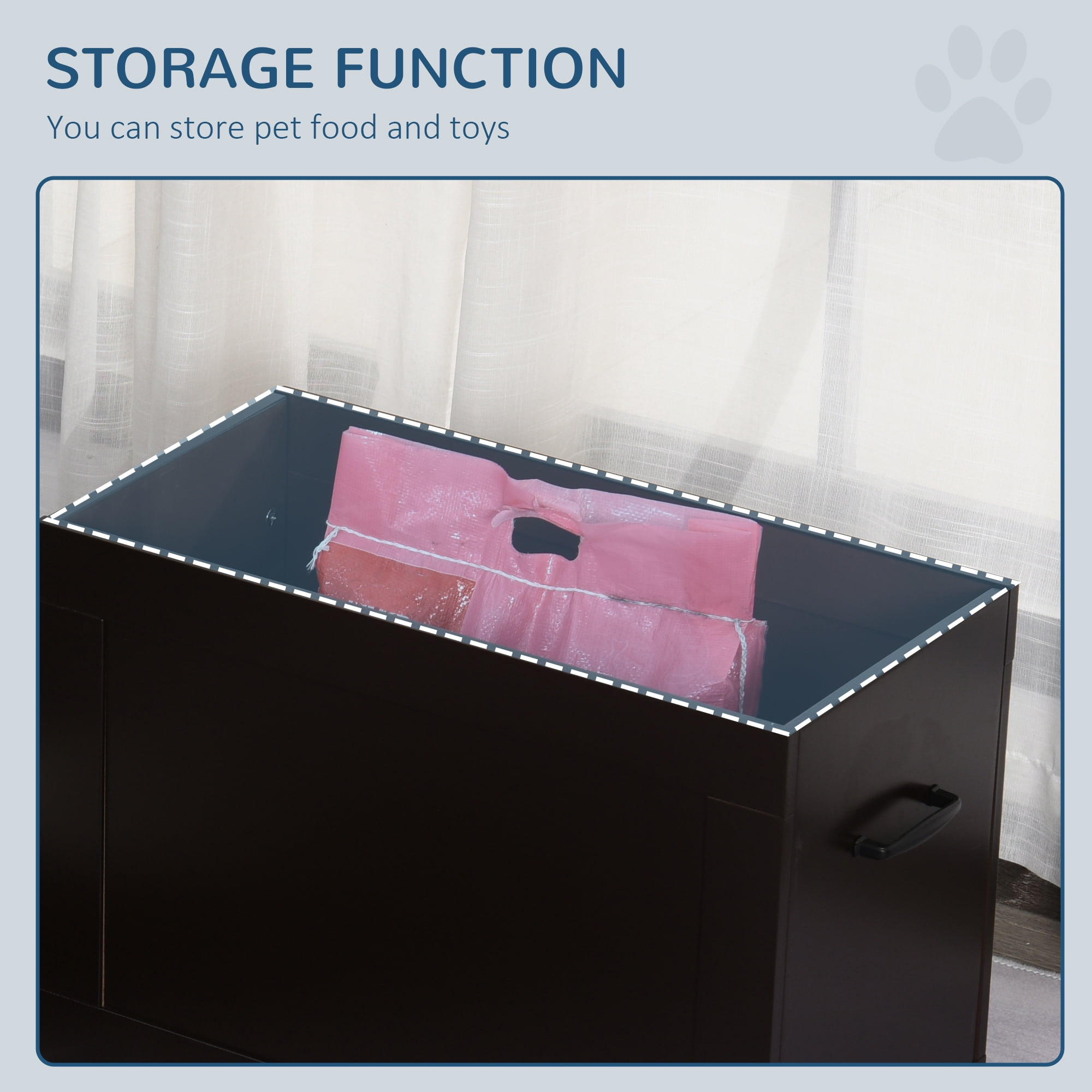 Raised Pet Feeding Storage Station with 2 Stainless Steel Bowls Base for Large Dogs and Other Large Pets, Dark Brown