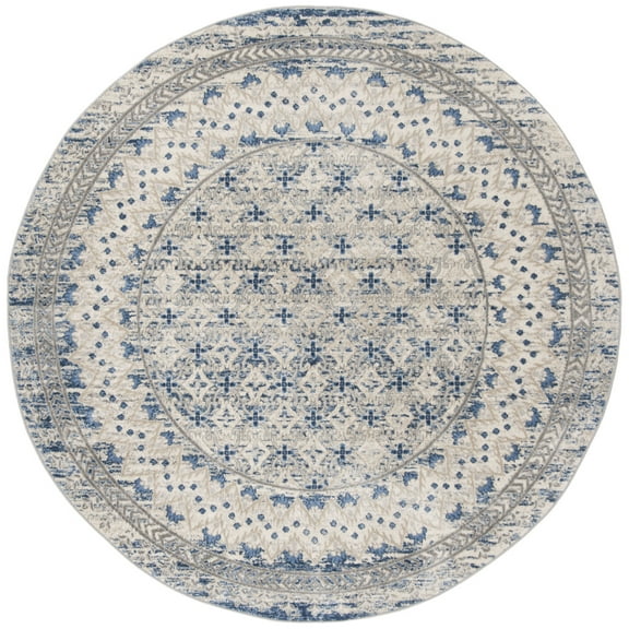 SAFAVIEH Brentwood Dory Geometric Area Rug, Light Gray/Blue, 8' x 8' Round