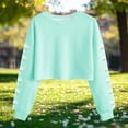 thumbnail image 3 of Uootdi Casual Tops for Women Crewneck Long Sleeve Floral Print Cropped Hem Fall Winter Casual Sweatshirts Gift, 3 of 5